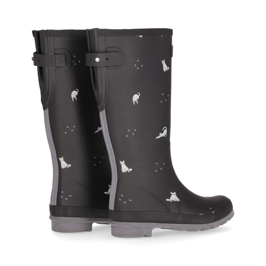 Botas de Caucho Negras para Mujer Diseño de Gatos