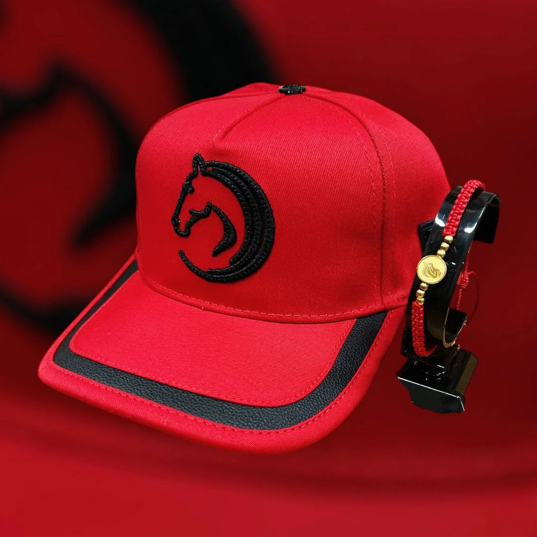 Combo Caballista – Gorra Roja + Manilla Caballista en Hilo Trenzado