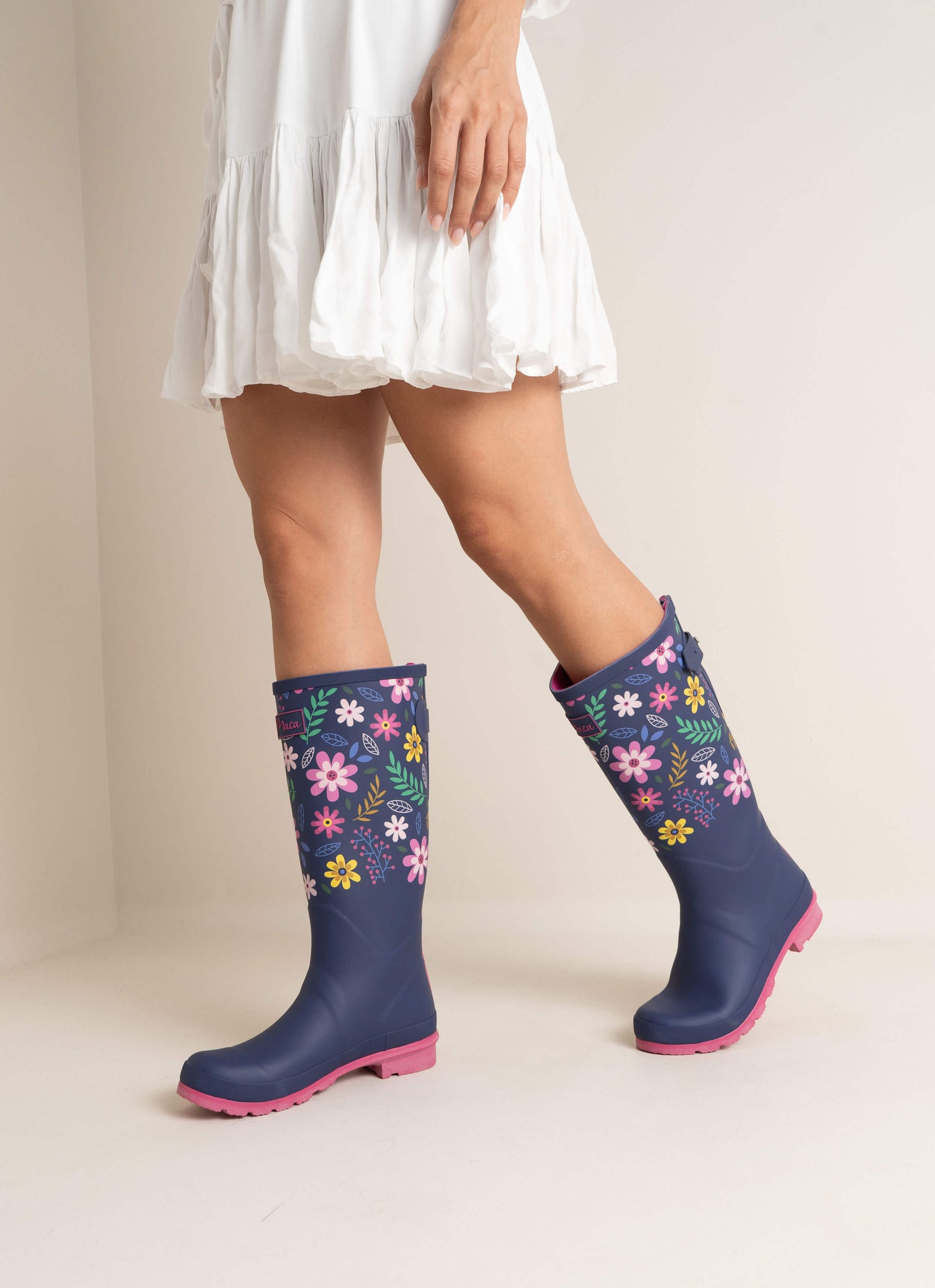 Botas de Caucho con Flores para Mujer Maca