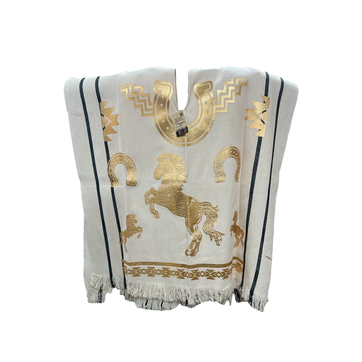 Poncho Norteño en Algodón con Estampado Dorado – Exclusivo para Caballistas