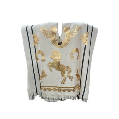 Poncho Norteño en Algodón con Estampado Dorado – Exclusivo para Caballistas