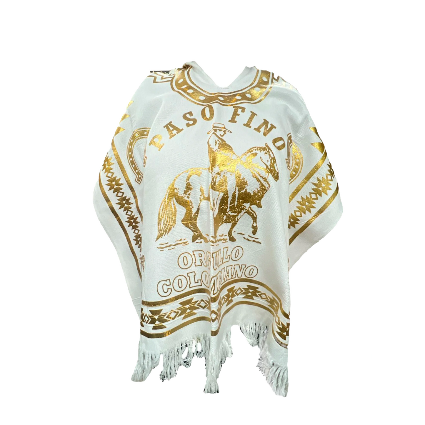Poncho Norteño en Algodón con Estampado Dorado – Exclusivo para Caballistas