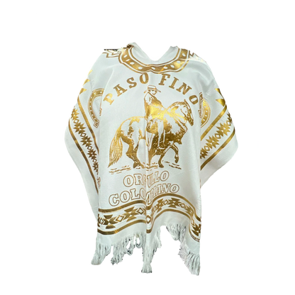 Poncho Norteño en Algodón con Estampado Dorado – Exclusivo para Caballistas
