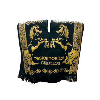 Poncho Norteño en Algodón con Estampado Dorado – Exclusivo para Caballistas