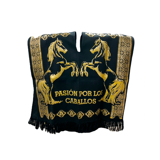 Poncho Norteño en Algodón con Estampado Dorado – Exclusivo para Caballistas