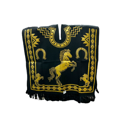 Poncho Norteño en Algodón con Estampado Dorado – Exclusivo para Caballistas