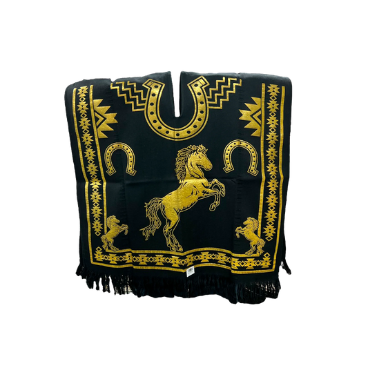 Poncho Norteño en Algodón con Estampado Dorado – Exclusivo para Caballistas