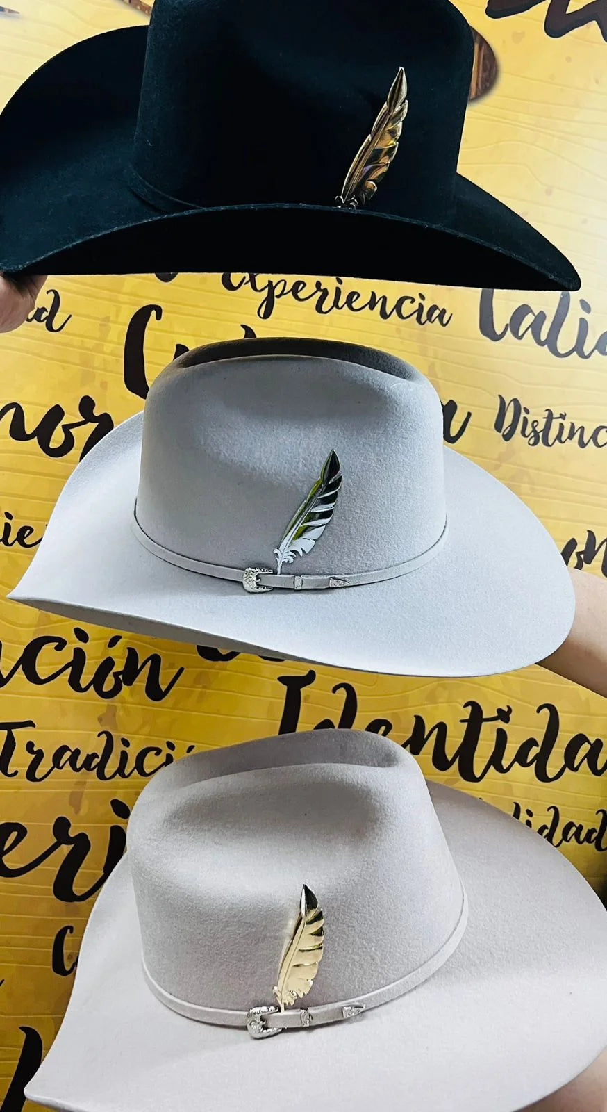 Pluma metálica para sombrero texano – dorada y plateada