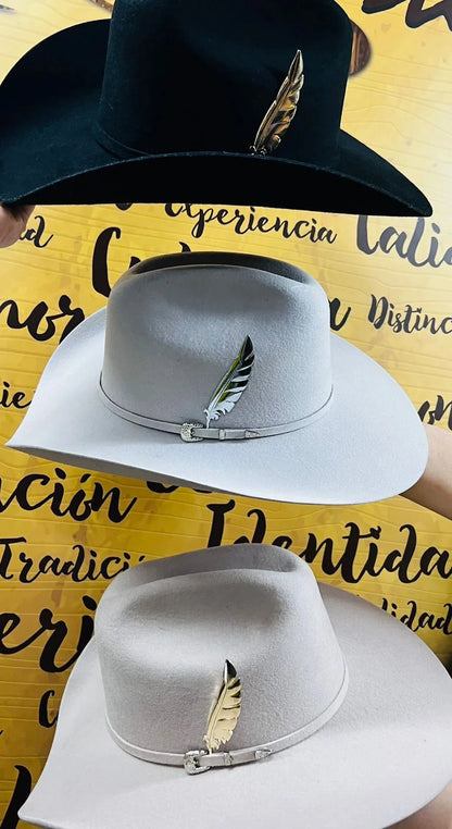 Pluma metálica para sombrero texano – dorada y plateada